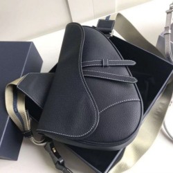 Fake Christian Dior Saddle Belt Men Bag Grained Calfskin Navy Replica