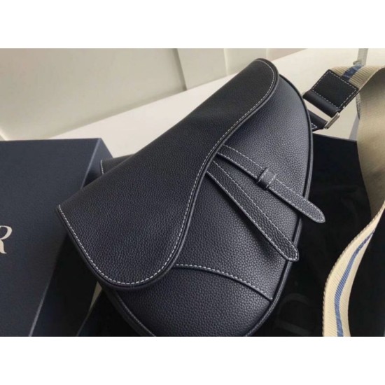 Fake Christian Dior Saddle Belt Men Bag Grained Calfskin Navy Replica