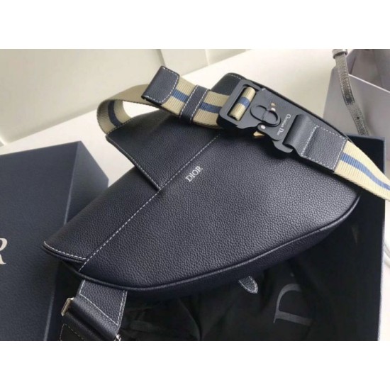 Fake Christian Dior Saddle Belt Men Bag Grained Calfskin Navy Replica