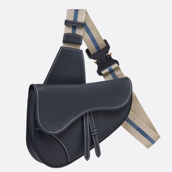 Fake Christian Dior Saddle Belt Men Bag Grained Calfskin Navy Replica