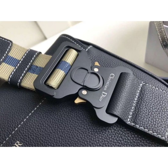 Fake Christian Dior Saddle Belt Men Bag Grained Calfskin Navy Replica