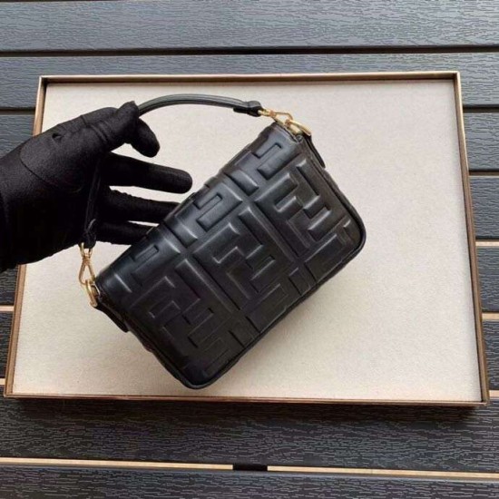 Replica Fendi Mini Baguette FF Motif Bag Black