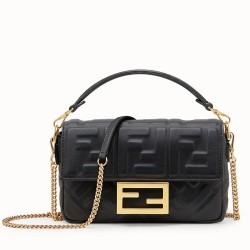 Replica Fendi Mini Baguette FF Motif Bag Black Replica Fendi Mini Baguette FF Motif Bag Black