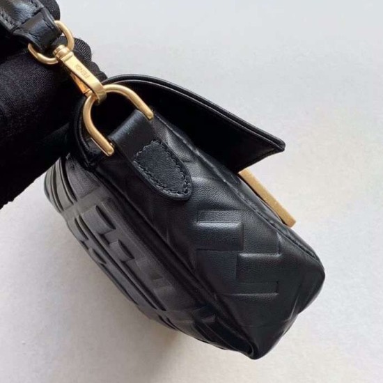 Replica Fendi Mini Baguette FF Motif Bag Black