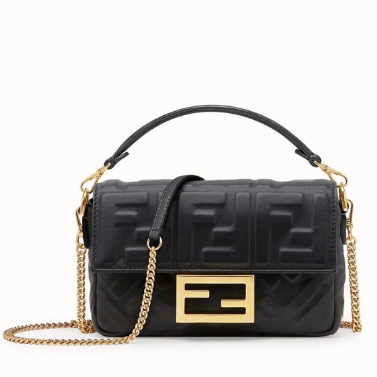 Replica Fendi Mini Baguette FF Motif Bag Black