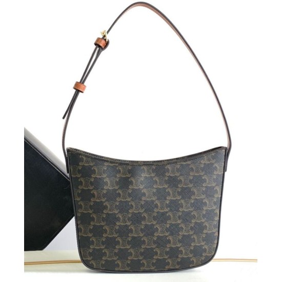 Fake Celine Medium Celine Croque Bag Triomphe Canvas And Calfskin Coffee Replica