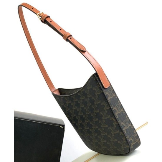 Fake Celine Medium Celine Croque Bag Triomphe Canvas And Calfskin Coffee Replica