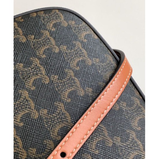 Fake Celine Medium Celine Croque Bag Triomphe Canvas And Calfskin Coffee Replica