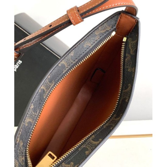 Fake Celine Medium Celine Croque Bag Triomphe Canvas And Calfskin Coffee Replica
