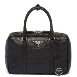 Replica Prada Medium Antique Nappa Leather Top Handle Bag 1BB092 Black