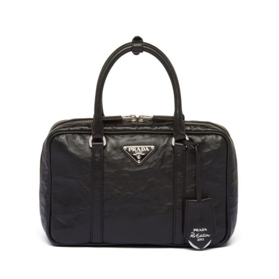 Replica Prada Medium Antique Nappa Leather Top Handle Bag 1BB092 Black