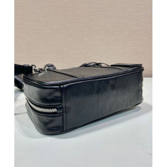 Replica Prada Medium Antique Nappa Leather Top Handle Bag 1BB092 Black