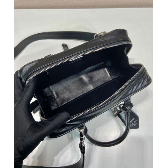 Replica Prada Medium Antique Nappa Leather Top Handle Bag 1BB092 Black