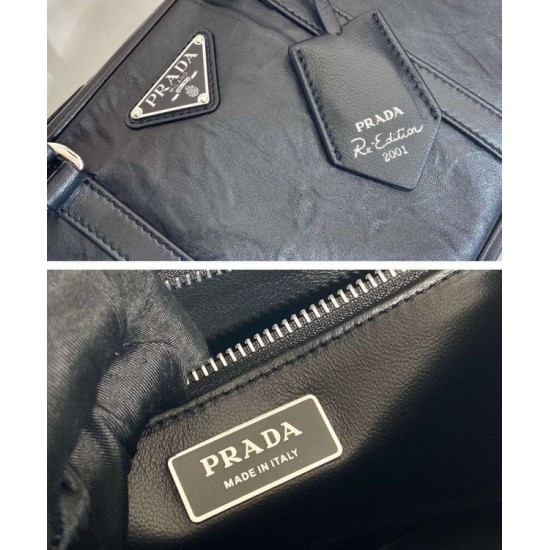 Replica Prada Medium Antique Nappa Leather Top Handle Bag 1BB092 Black