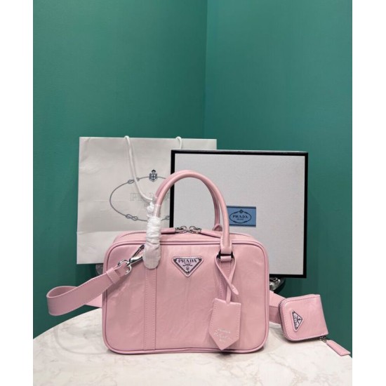 Fake Prada Medium Antique Nappa Leather Top Handle Bag 1BB092 Pink Replica