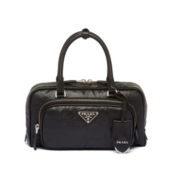 Replica Prada Antique Nappa Leather Multi-pocket Top-handle Bag 1BB099 Black