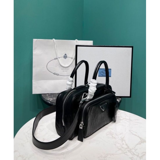 Replica Prada Antique Nappa Leather Multi-pocket Top-handle Bag 1BB099 Black