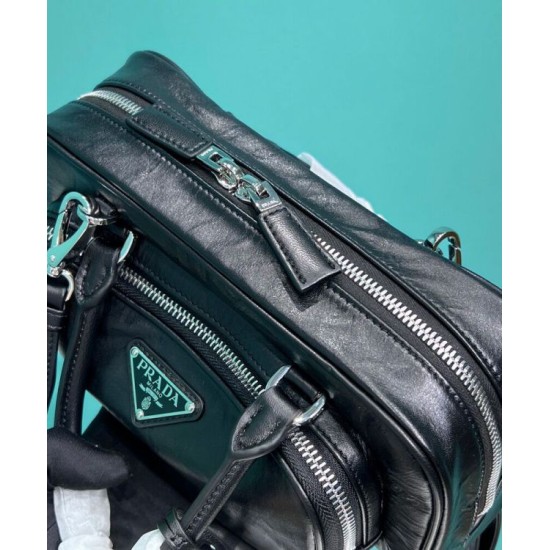 Replica Prada Antique Nappa Leather Multi-pocket Top-handle Bag 1BB099 Black