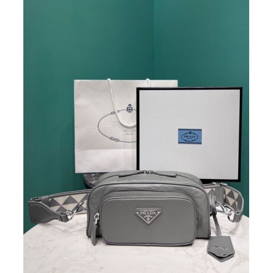 Replica Prada Nappa Antique Leather Multi-pocket Shoulder Bag 1BH198 Gray
