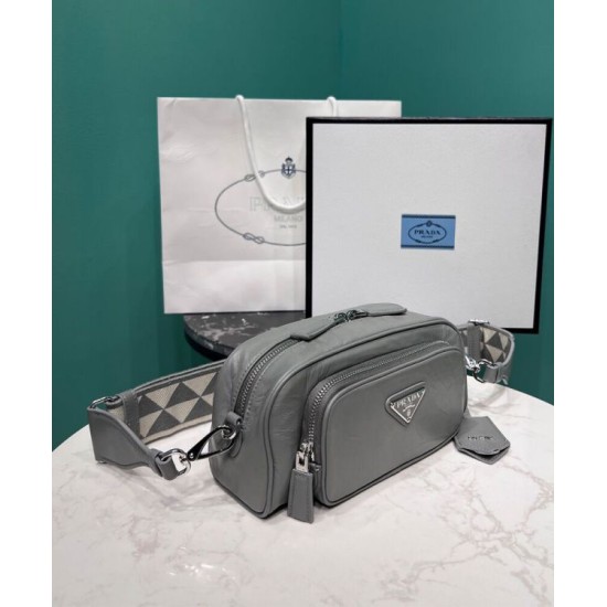 Replica Prada Nappa Antique Leather Multi-pocket Shoulder Bag 1BH198 Gray