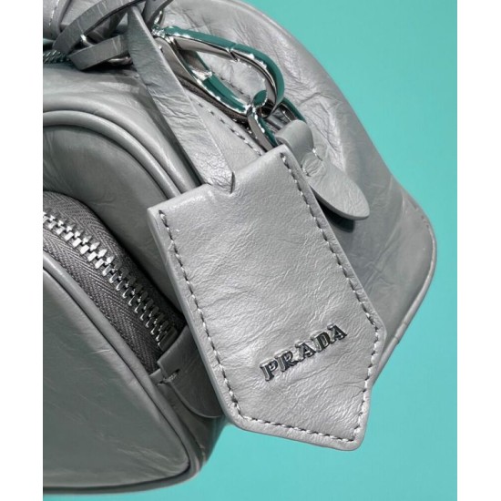 Replica Prada Nappa Antique Leather Multi-pocket Shoulder Bag 1BH198 Gray