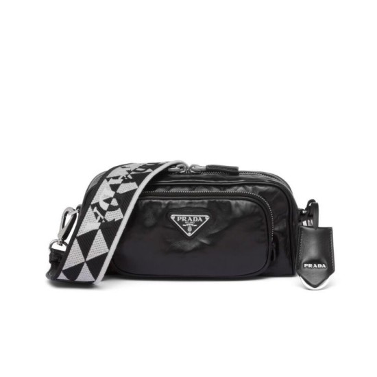 Fake Prada Nappa Antique Leather Multi-pocket Shoulder Bag 1BH198 Black Replica