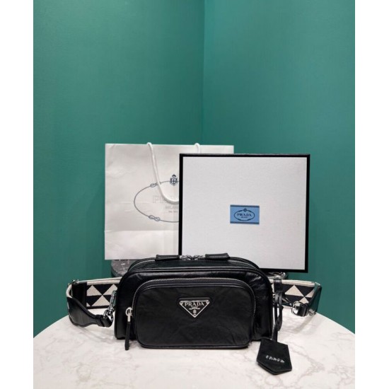 Fake Prada Nappa Antique Leather Multi-pocket Shoulder Bag 1BH198 Black Replica