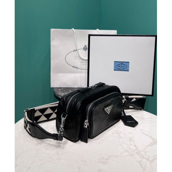 Fake Prada Nappa Antique Leather Multi-pocket Shoulder Bag 1BH198 Black Replica