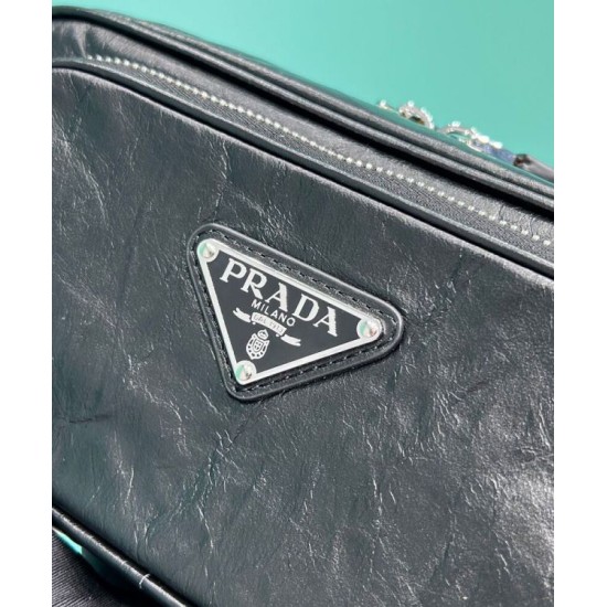 Fake Prada Nappa Antique Leather Multi-pocket Shoulder Bag 1BH198 Black Replica