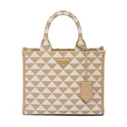 Fake Prada Small Prada Symbole Embroidered Fabric Handbag 1BA354 Cream Replica