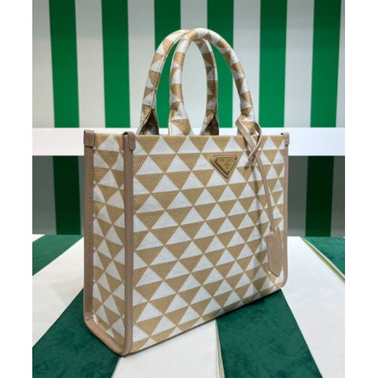 Fake Prada Small Prada Symbole Embroidered Fabric Handbag 1BA354 Cream Replica