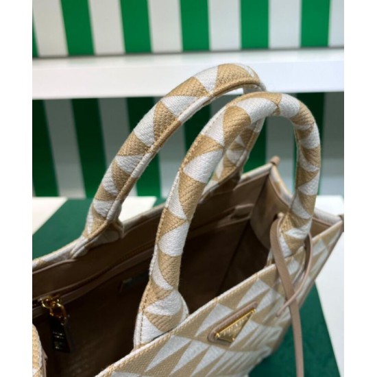 Fake Prada Small Prada Symbole Embroidered Fabric Handbag 1BA354 Cream Replica