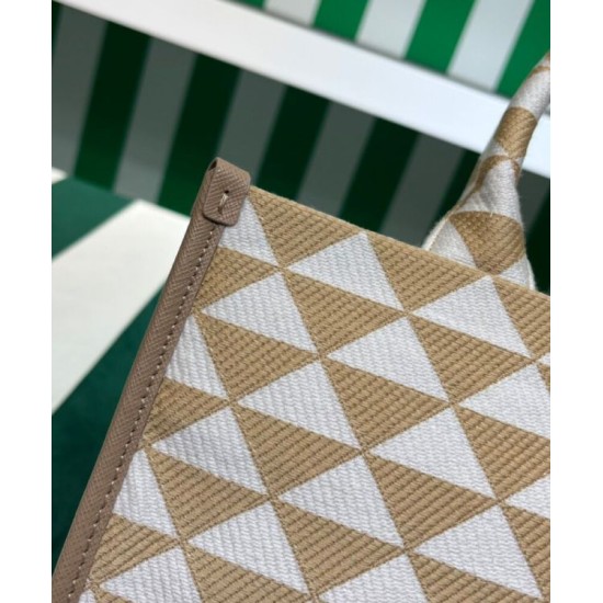 Fake Prada Small Prada Symbole Embroidered Fabric Handbag 1BA354 Cream Replica