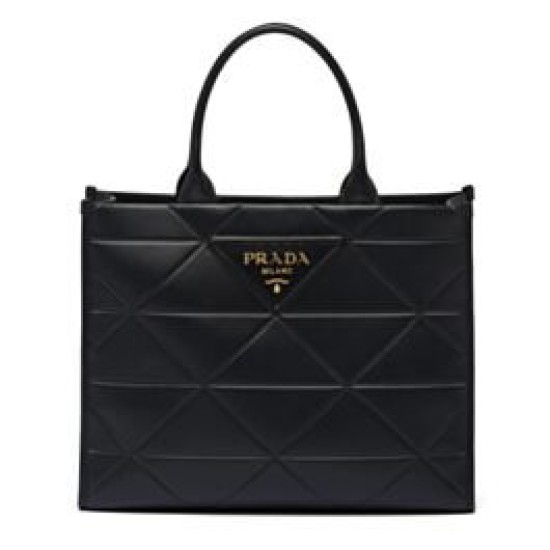 Fake Prada Large Leather Prada Symbole Bag With Topstitching 1BA377 Black Replica