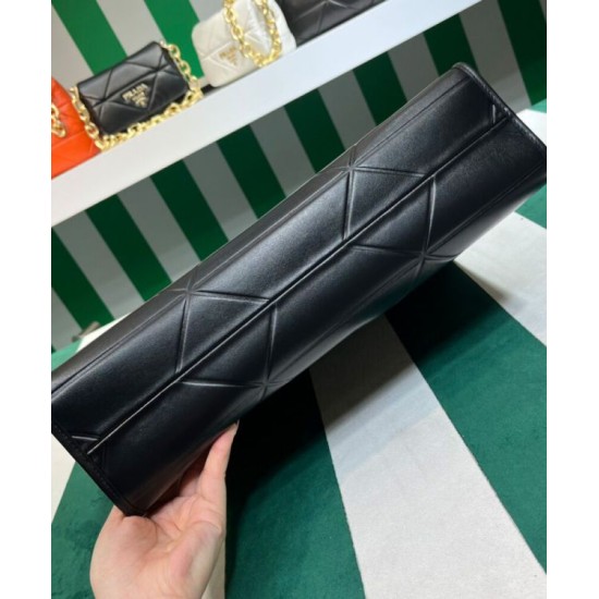 Fake Prada Large Leather Prada Symbole Bag With Topstitching 1BA377 Black Replica