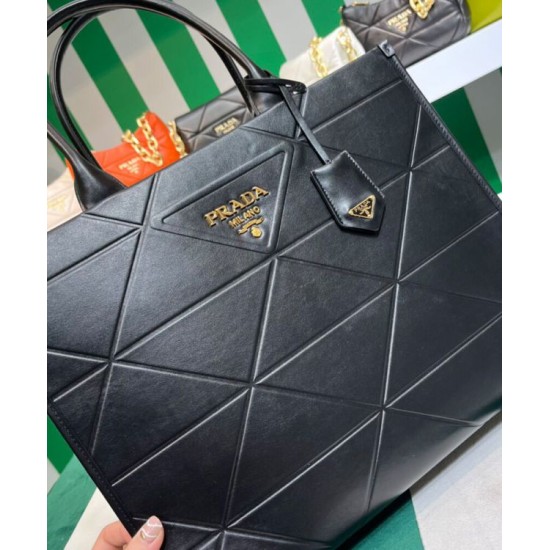 Fake Prada Large Leather Prada Symbole Bag With Topstitching 1BA377 Black Replica