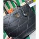 Fake Prada Large Leather Prada Symbole Bag With Topstitching 1BA377 Black Replica