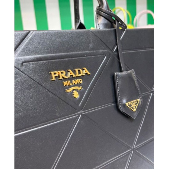 Fake Prada Large Leather Prada Symbole Bag With Topstitching 1BA377 Black Replica