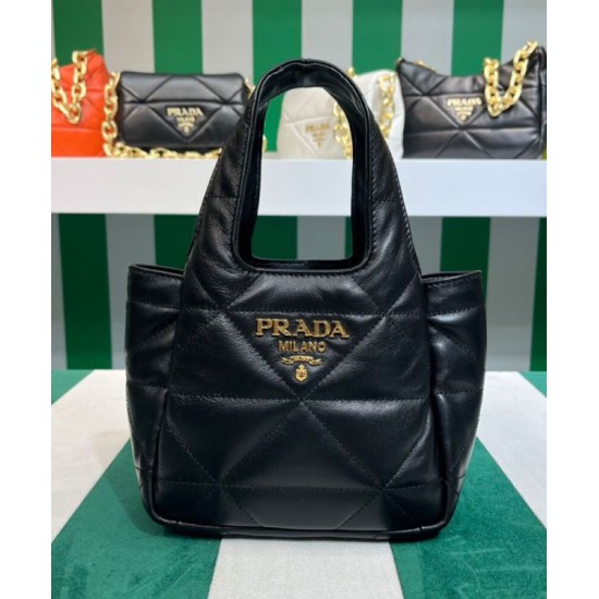 Replica Prada Small Nappa-leather Tote Bag With Topstitching 1BG451 Black