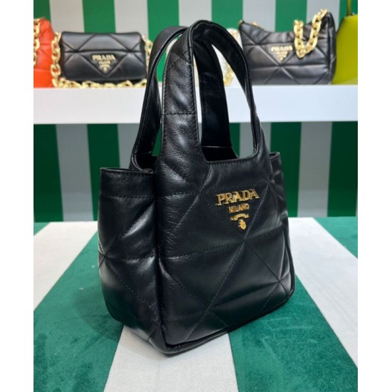 Replica Prada Small Nappa-leather Tote Bag With Topstitching 1BG451 Black