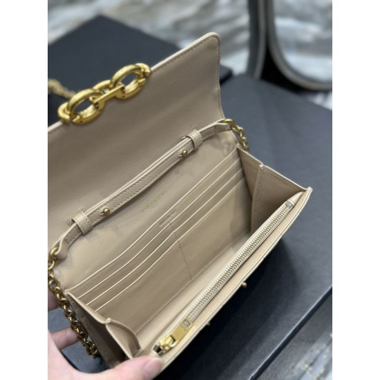 Replica YSL Saint Laurent Le Maillon Chain Wallet Apricot