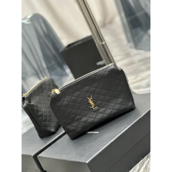 Replica YSL Saint Laurent Gaby Zipped Cosmetic Pouch 23CM Black Replica YSL Saint Laurent Gaby Zipped Cosmetic Pouch 23CM Black