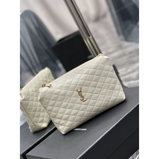 Fake YSL Saint Laurent Gaby Zipped Cosmetic Pouch 23CM White Replica Replica YSL Saint Laurent Gaby Zipped Cosmetic Pouch 23CM White