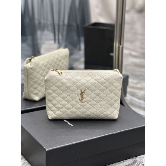 Fake YSL Saint Laurent Gaby Zipped Cosmetic Pouch 23CM White Replica Replica YSL Saint Laurent Gaby Zipped Cosmetic Pouch 23CM White