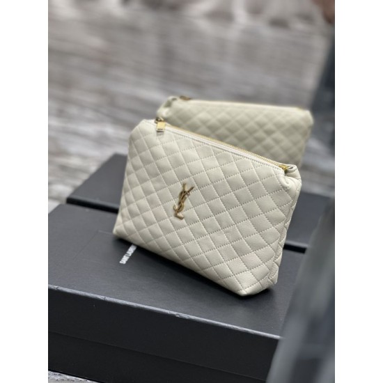 Fake YSL Saint Laurent Gaby Zipped Cosmetic Pouch 23CM White Replica Replica YSL Saint Laurent Gaby Zipped Cosmetic Pouch 23CM White