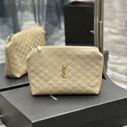 Fake YSL Saint Laurent Gaby Zipped Cosmetic Pouch 23CM Apricot Replica