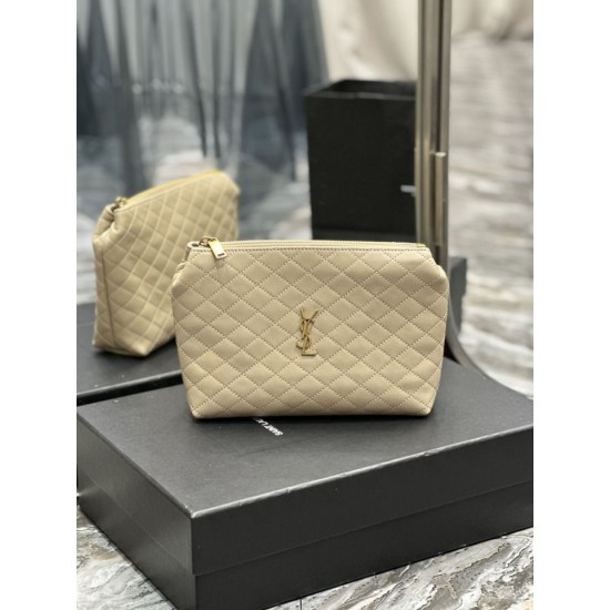 Fake YSL Saint Laurent Gaby Zipped Cosmetic Pouch 23CM Apricot Replica