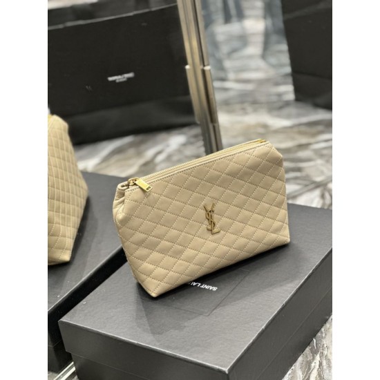 Fake YSL Saint Laurent Gaby Zipped Cosmetic Pouch 23CM Apricot Replica