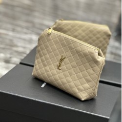 Fake YSL Saint Laurent Gaby Zipped Cosmetic Pouch 23CM Apricot Replica