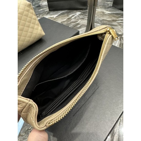 Fake YSL Saint Laurent Gaby Zipped Cosmetic Pouch 23CM Apricot Replica